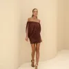 VESTIDO TÁSSIA CURTO CAPA DRAPEADA - MARROM