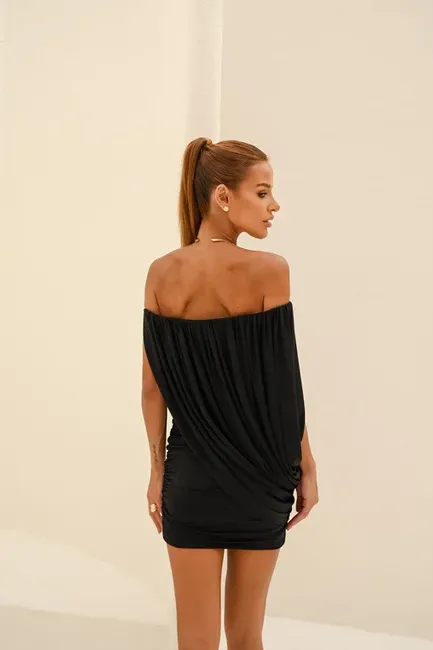 VESTIDO TÁSSIA CURTO CAPA DRAPEADA - PRETO