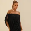 VESTIDO TÁSSIA CURTO CAPA DRAPEADA - PRETO