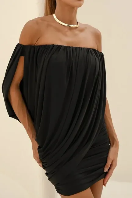 VESTIDO TÁSSIA CURTO CAPA DRAPEADA - PRETO
