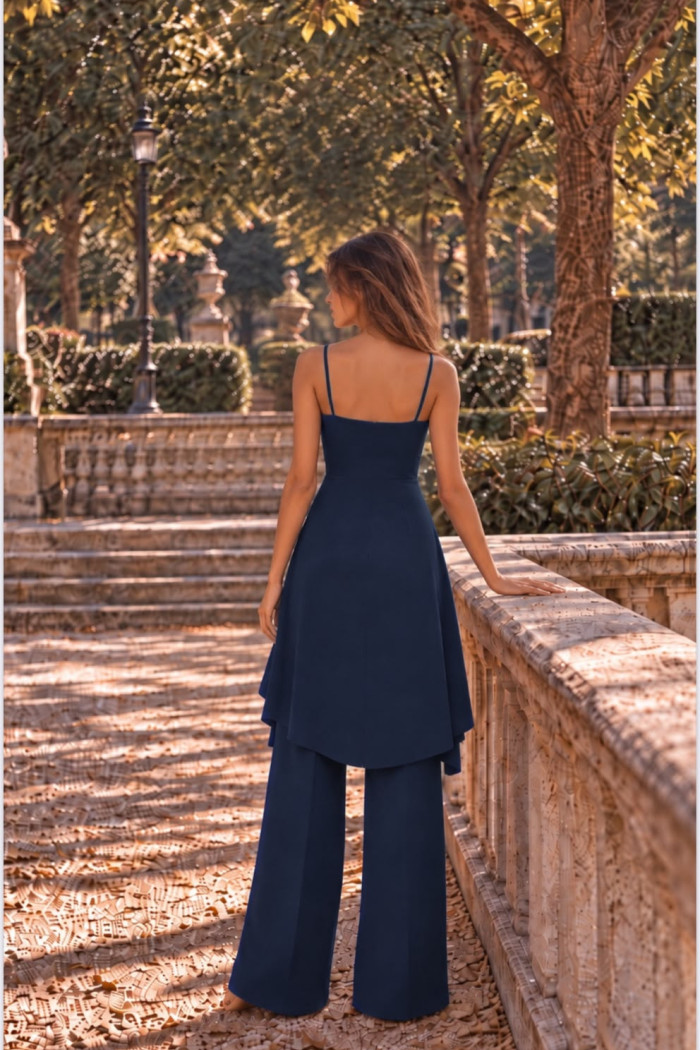 CONJUNTO ANELISE PANTALONA E BLUSA ALONGADA - AZUL COBALT