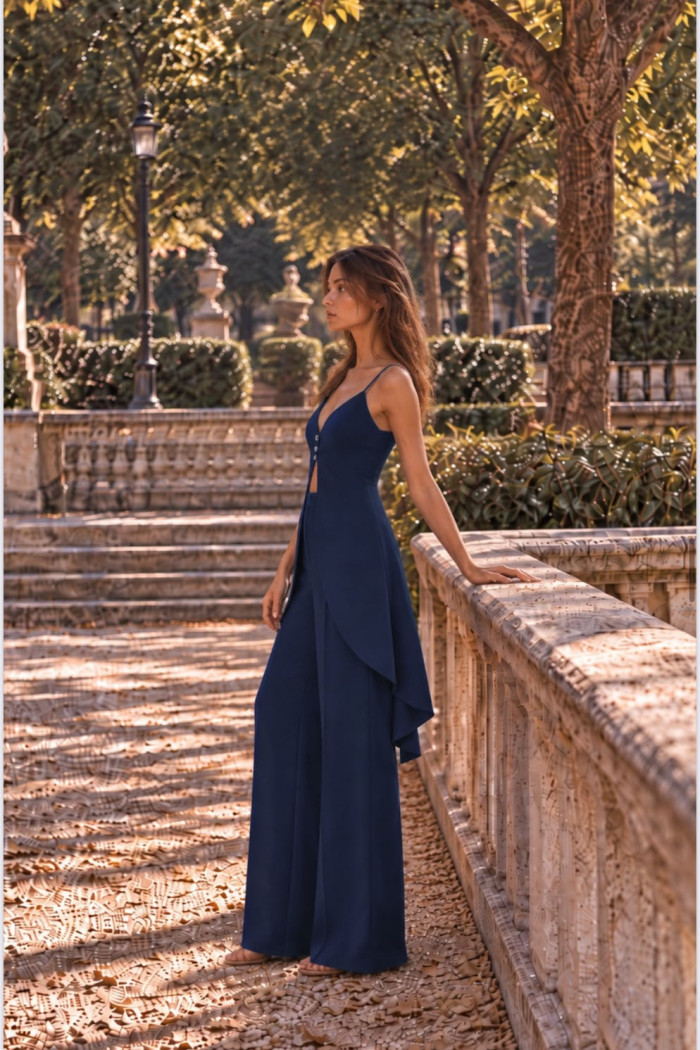 CONJUNTO ANELISE PANTALONA E BLUSA ALONGADA - AZUL COBALT