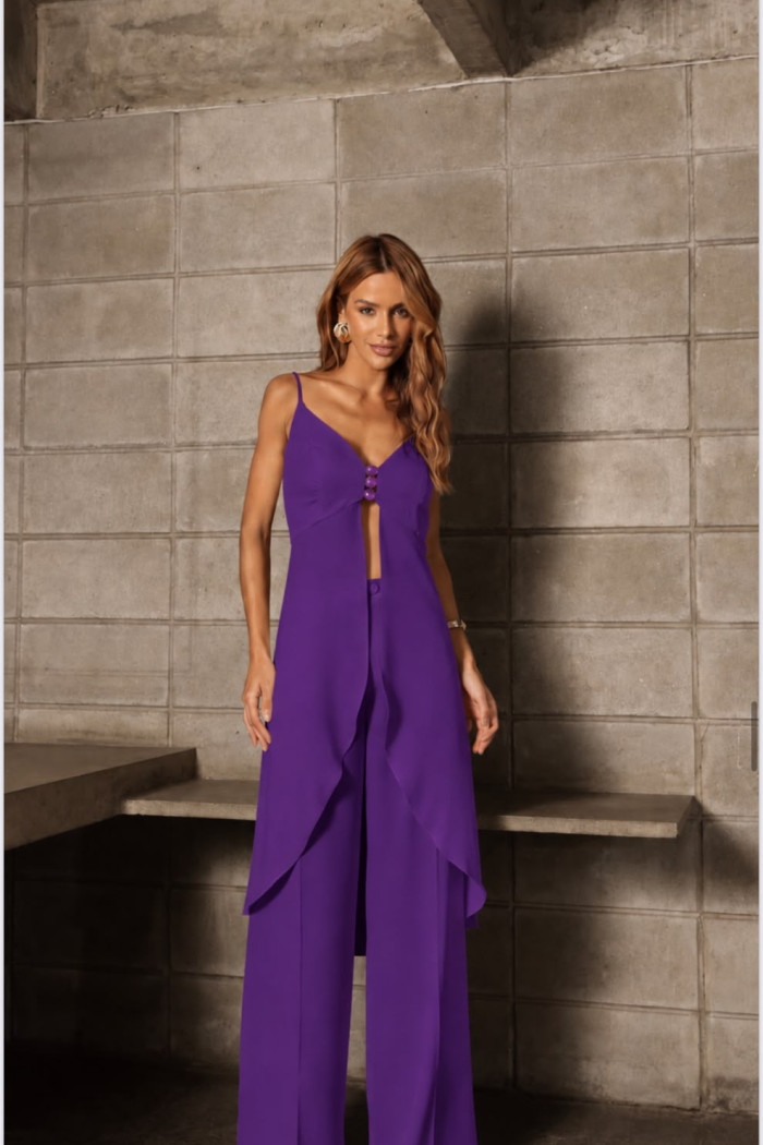 CONJUNTO ANELISE PANTALONA E BLUSA ALONGADA - ROXO