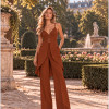 CONJUNTO ANELISE PANTALONA E BLUSA ALONGADA - MARROM