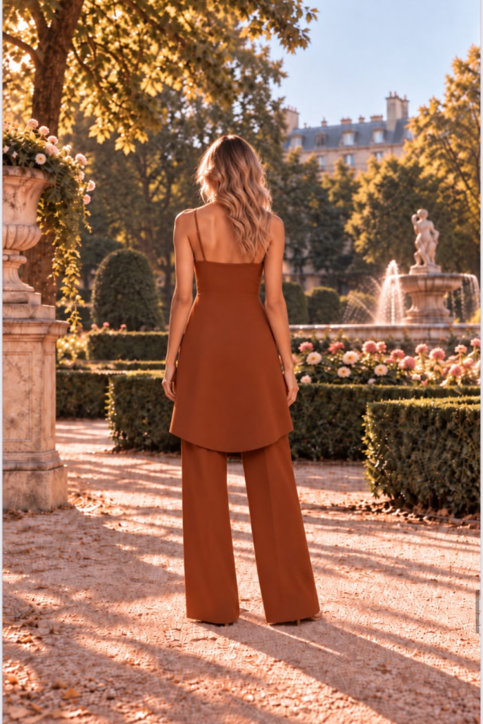 CONJUNTO ANELISE PANTALONA E BLUSA ALONGADA - MARROM