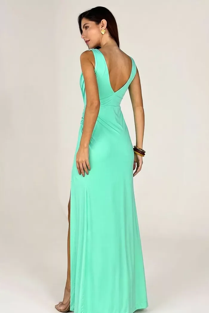 VESTIDO LONGO FLAVIANE JERSEY FENDA - VERDE MENTA