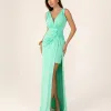 VESTIDO LONGO FLAVIANE JERSEY FENDA - VERDE MENTA
