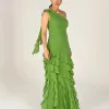 VESTIDO MARA LONGO CHIFFON BABADOS NULA MANGA - VERDE