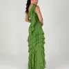 VESTIDO MARA LONGO CHIFFON BABADOS NULA MANGA - VERDE