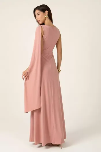 VESTIDO GEISY LONGO NULA MANGA DETALHE FIVELA - ROSA
