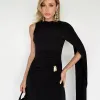 VESTIDO GEISY LONGO NULA MANGA DETALHE FIVELA - PRETO