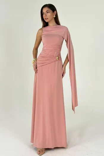 VESTIDO GEISY LONGO NULA MANGA DETALHE FIVELA - ROSA