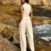 CONJUNTO JORDANA BLUSA GOLA MANDARIM COM ALAMARES - CREME