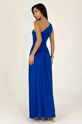 VESTIDO LONGO DENIZE JERSEY UM OMBRO - AZUL YORAL