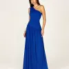VESTIDO LONGO DENIZE JERSEY UM OMBRO - AZUL YORAL