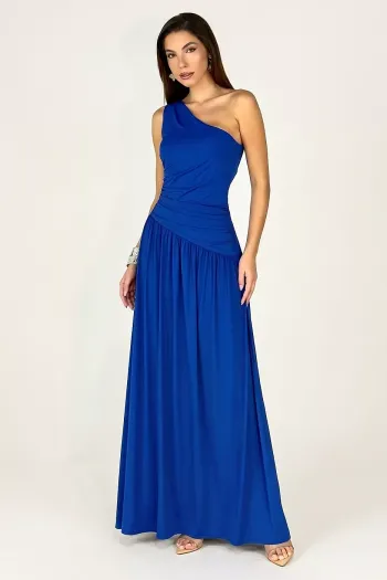 VESTIDO LONGO DENIZE JERSEY UM OMBRO - AZUL YORAL