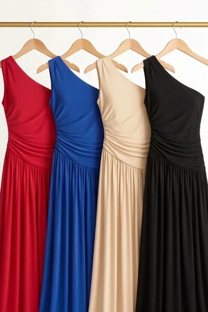 VESTIDO LONGO DENIZE JERSEY UM OMBRO - AZUL YORAL