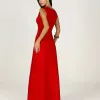 VESTIDO LONGO CHIFFON CREPE PLISSADO C/ FIVELA - VERMELHO