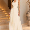 VESTIDO LONGO CHIFFON CREPE PLISSADO C/ FIVELA - CREME