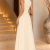 VESTIDO LONGO CHIFFON CREPE PLISSADO C/ FIVELA - CREME