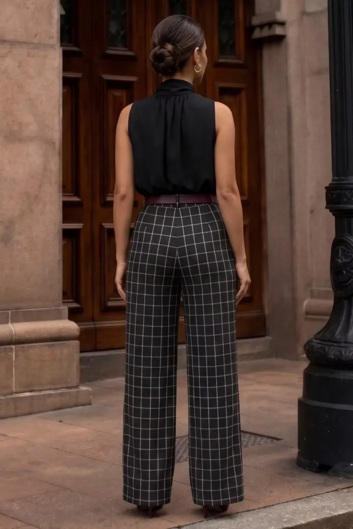 CALÇA FABIANA ALFAIATARIA XADREZ - PRETO