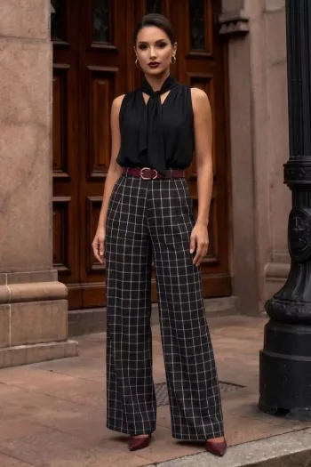 CALÇA FABIANA ALFAIATARIA XADREZ - PRETO