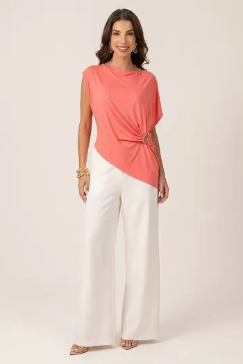 BLUSA ADELE JERSEY ASSIMÉTRICA - ROSA CHICLETE
