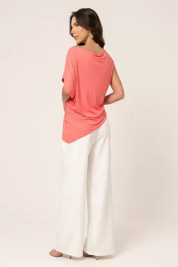 BLUSA ADELE JERSEY ASSIMÉTRICA - ROSA CHICLETE