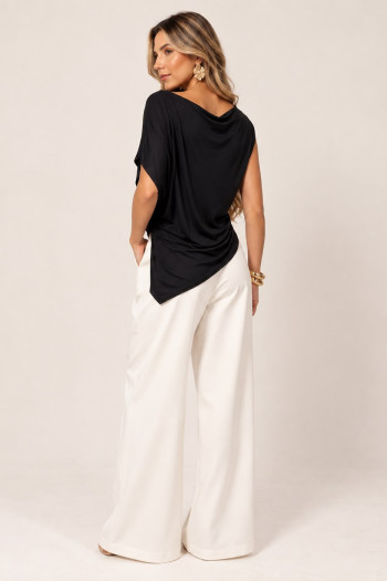 BLUSA ADELE JERSEY ASSIMÉTRICA - PRETO
