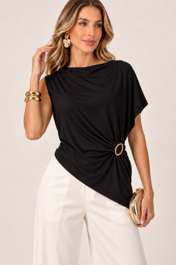 BLUSA ADELE JERSEY ASSIMÉTRICA - PRETO