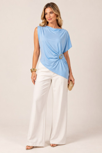 BLUSA ADELE JERSEY ASSIMÉTRICA - AZUL SERENITY