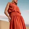 CONJUNTO MARCELA BLUSA E SAIA CHIFFON - TELHA
