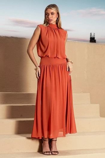 CONJUNTO MARCELA BLUSA E SAIA CHIFFON - TELHA
