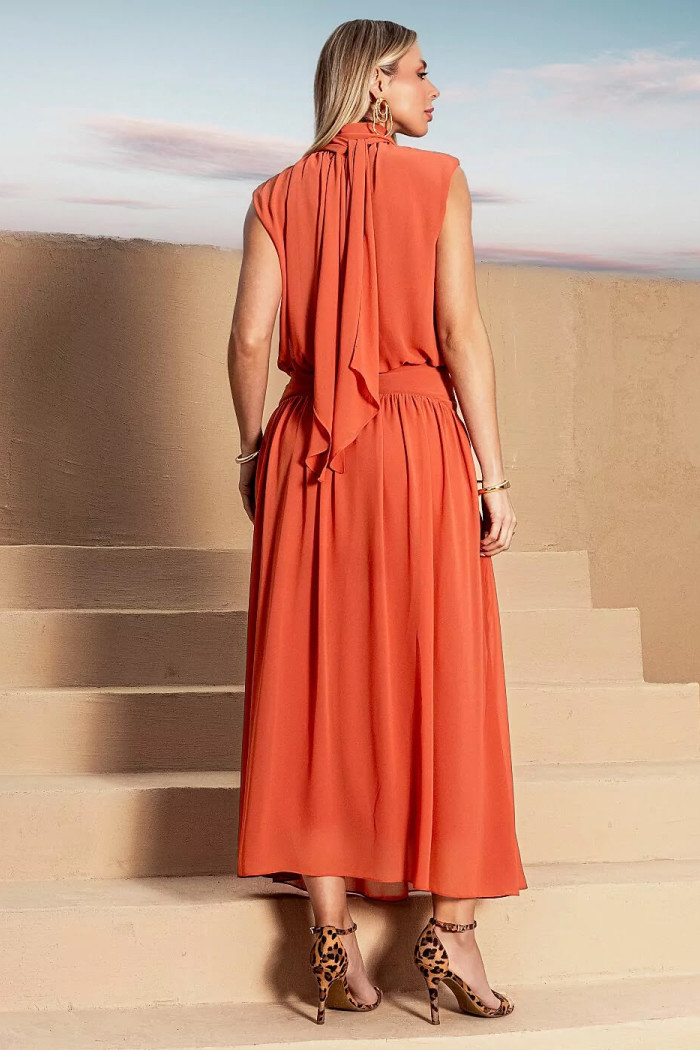 CONJUNTO MARCELA BLUSA E SAIA CHIFFON - TELHA