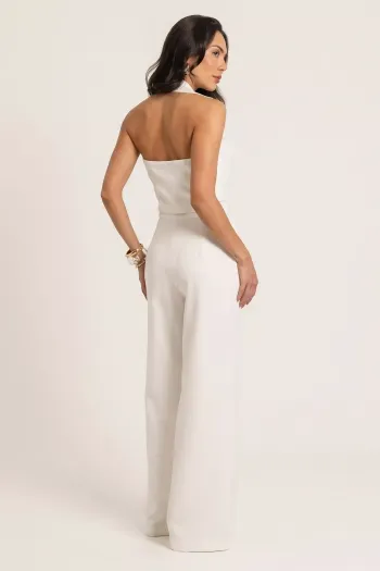 CONJUNTO RENALINE ALFAIATARIA PANTALONA E BLUSA CHOKER - OFF WHITE
