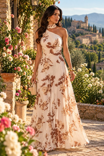 VESTIDO ROMA LONGO ESTAMPADO CHIFFON CHOKER - OFF WHITE