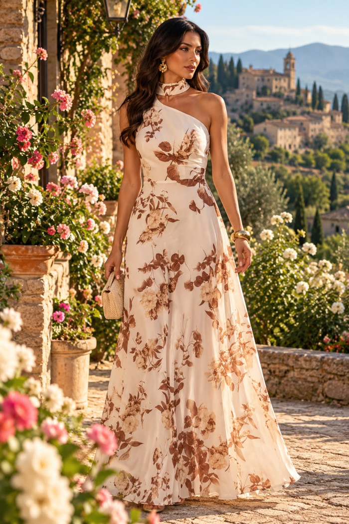 VESTIDO ROMA LONGO ESTAMPADO CHIFFON CHOKER - OFF WHITE