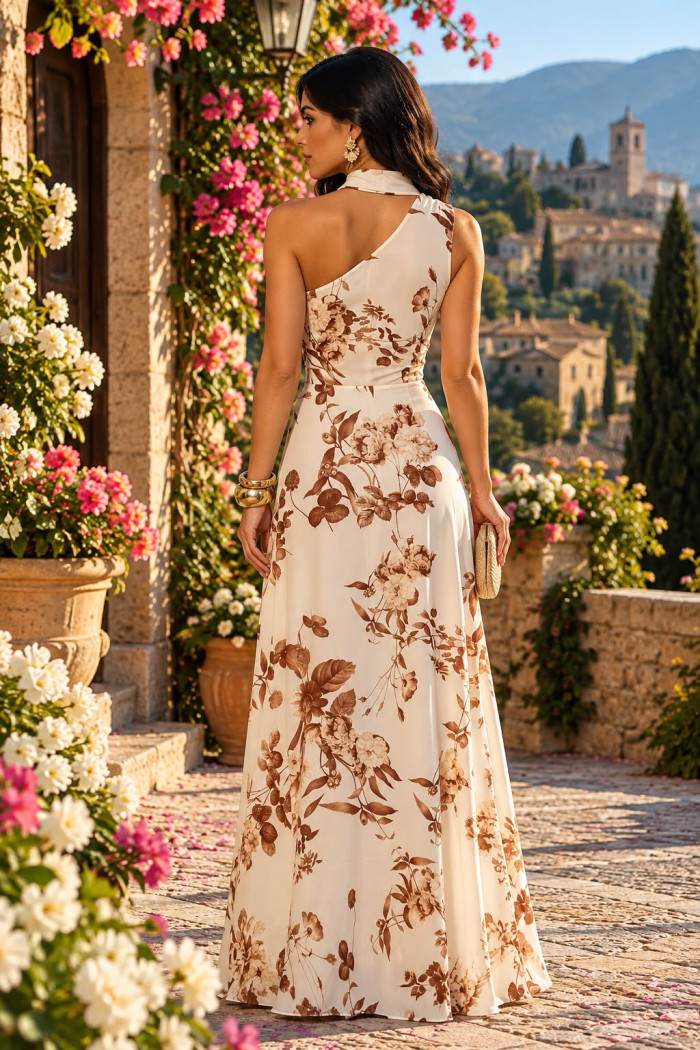 VESTIDO ROMA LONGO ESTAMPADO CHIFFON CHOKER - OFF WHITE