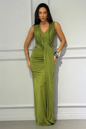 VESTIDO LONGO SAMIA JERSEY DRAPEADO - VERDE