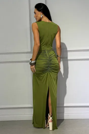 VESTIDO LONGO SAMIA JERSEY DRAPEADO - VERDE