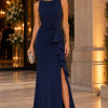 VESTIDO SUELLEN CREPE DETALHE BABADOS - AZUL MARINHO