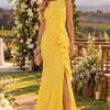 VESTIDO SUELLEN CREPE DETALHE BABADOS - AMARELO