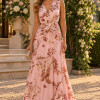 VESTIDO TAINÁ LONGO CHIFFON ESTAMPADO - ROSA