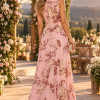 VESTIDO TAINÁ LONGO CHIFFON ESTAMPADO - ROSA
