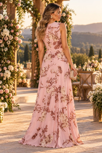 VESTIDO TAINÁ LONGO CHIFFON ESTAMPADO - ROSA