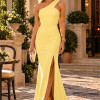 VESTIDO KELLY LONGO UM OMBRO CREPE - AMARELO