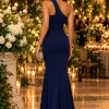 VESTIDO KELLY LONGO UM OMBRO CREPE - AZUL MARINHO