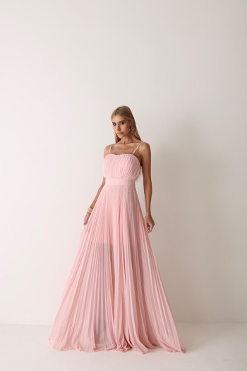 VESTIDO CELINE LONGO PLISSADO CHIFFON - ROSA