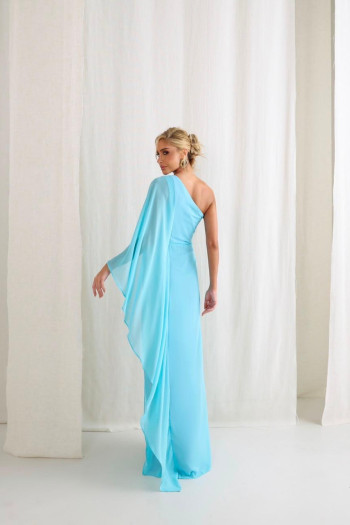 VESTIDO ELÓA CHIFFON NULA MANGA CAPA - AZUL SERENITY