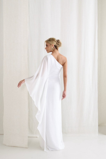 VESTIDO ELÓA CHIFFON NULA MANGA CAPA - OFF WHITE